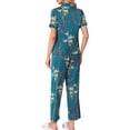 thumbnail image 3 of Conjunto de pijama de satén para mujer INSPIRE CHIC, top de seda con mangas cortas y pantalones, 2 piezas, color azul brillante M, 3 of 6