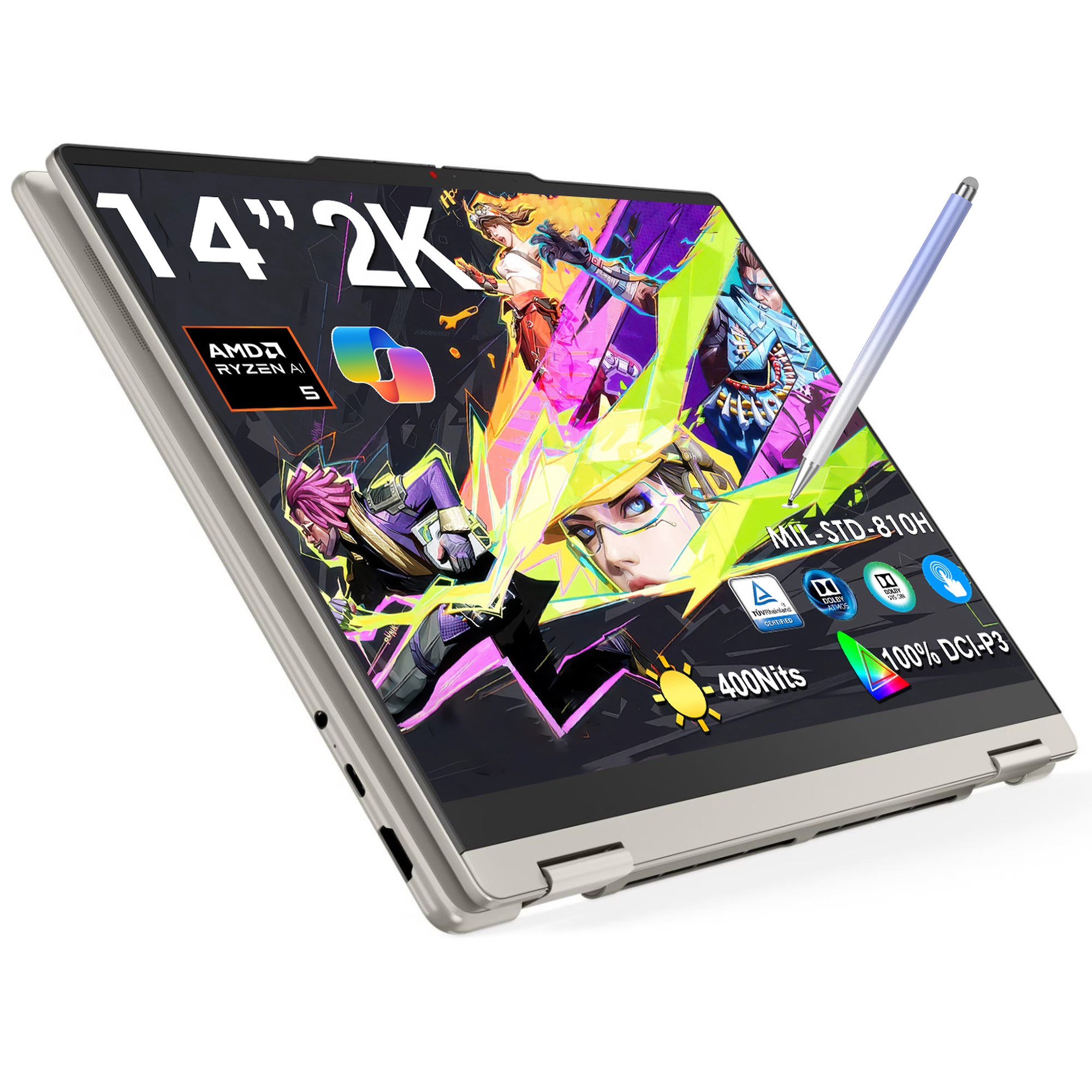 Lenovo Yoga 7a 2-in-1 AI PC Laptop | 14" WUXGA OLED Touch (100% DCI-P3) | AMD Ryzen AI 5 340 (Up to 50 Tops) | 16GB DDR5 512GB SSD | Win11 W/Stylus Pen