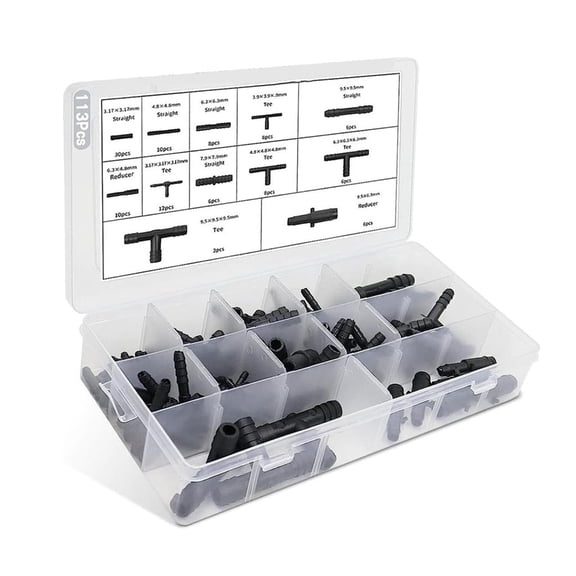 113Pcs Drip Irrigation Fittings Tees Connectors Irrigation Tubing Garden Hose Couplers Barbed Connector Hose Connectors