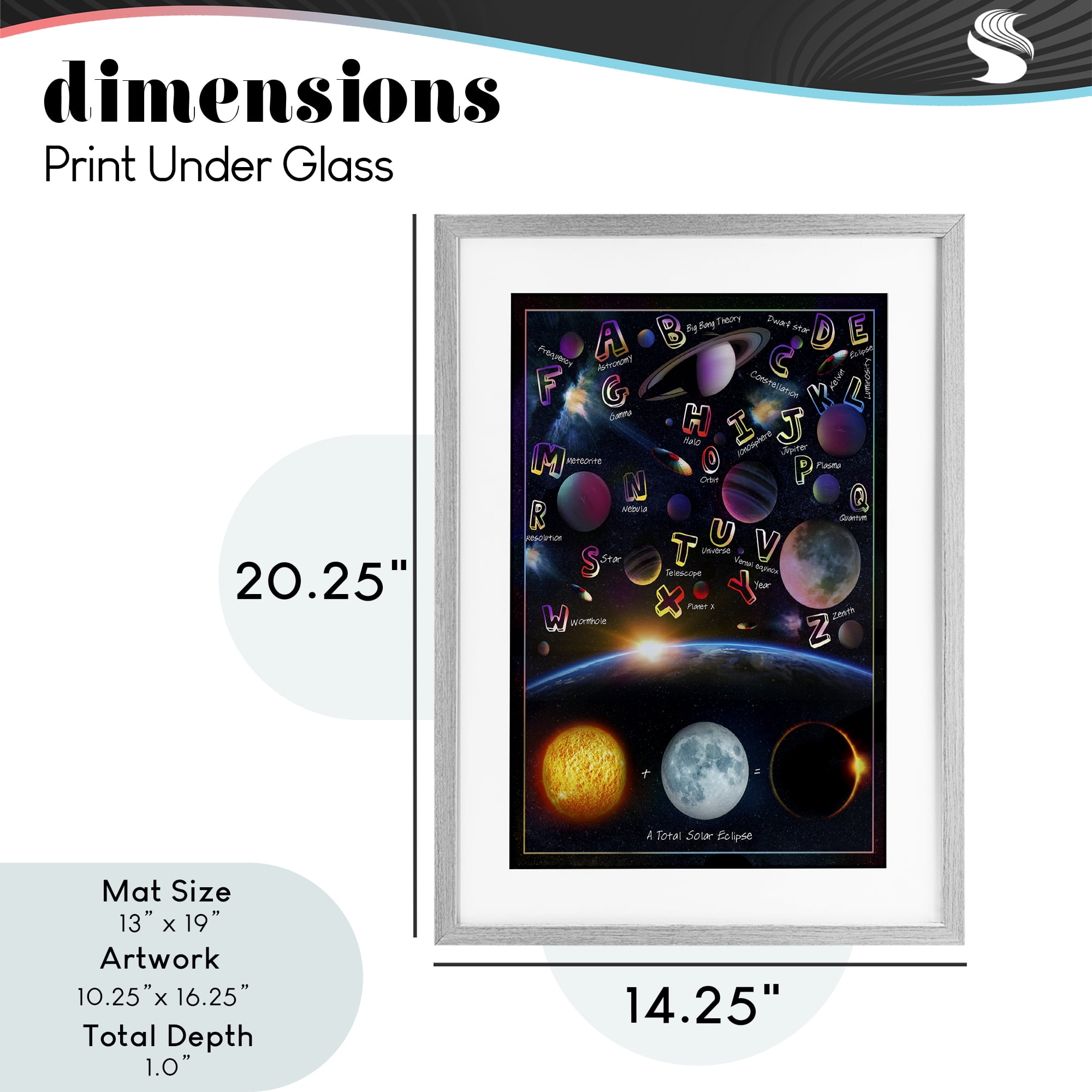 Educational Astronomy Alphabet Gray Framed Print Under Glass, design by Ali Chris