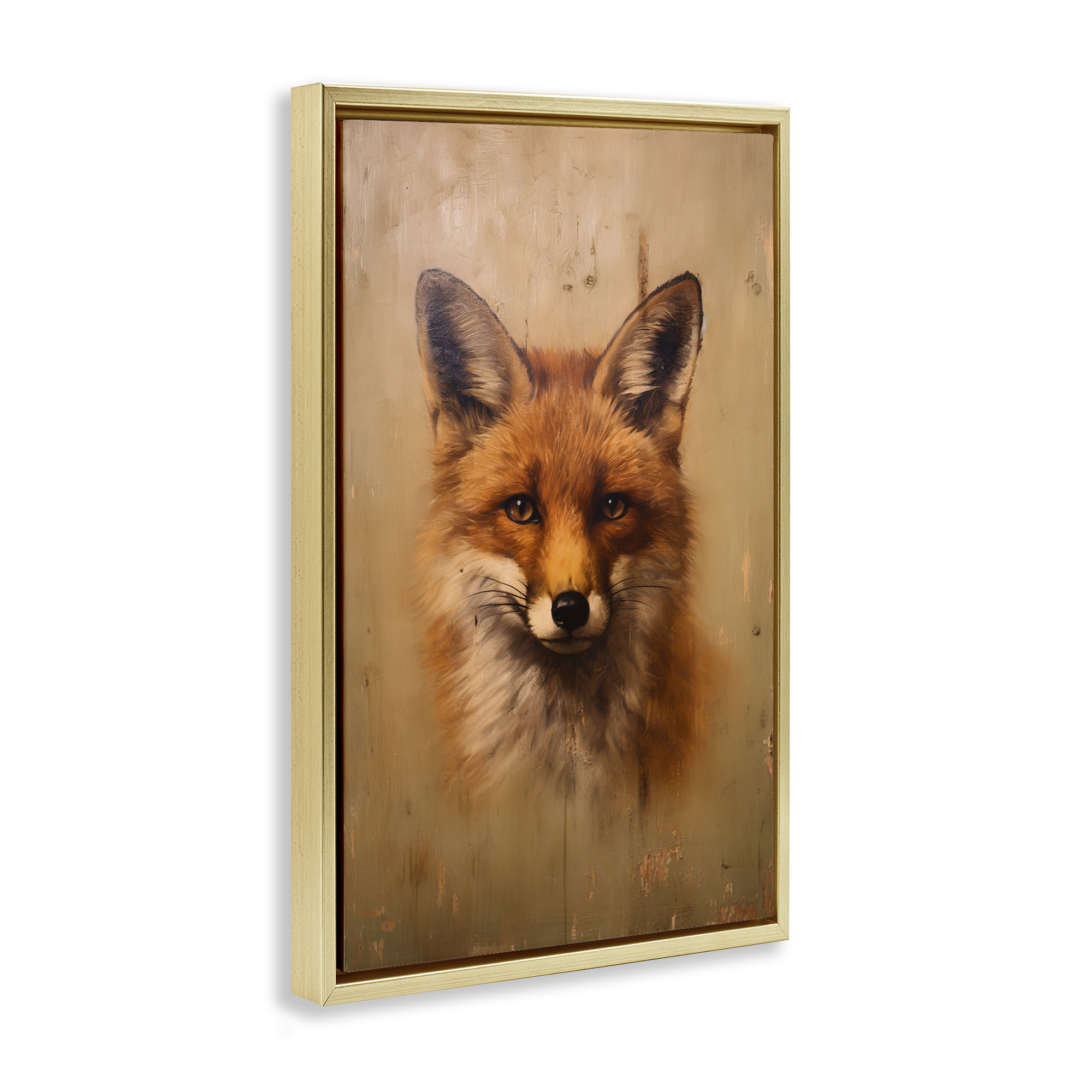 Stupell Industries Woodland Fox Face Animals & Insects Painting Gold Floater Framed Canvas Art Print Wall Art, 17 x 25