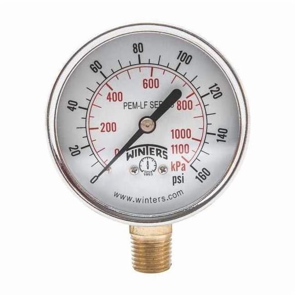 Winters Gauge,Pressure,0 to 160 psi,2-1/2 in. PEM215LF