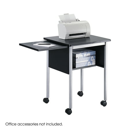Slide Shelf Laminate - 1873BL Office Furniture Black Laminate Top & Metallic Gray Steel Legs Machine Stand with Slide-Away Shelf