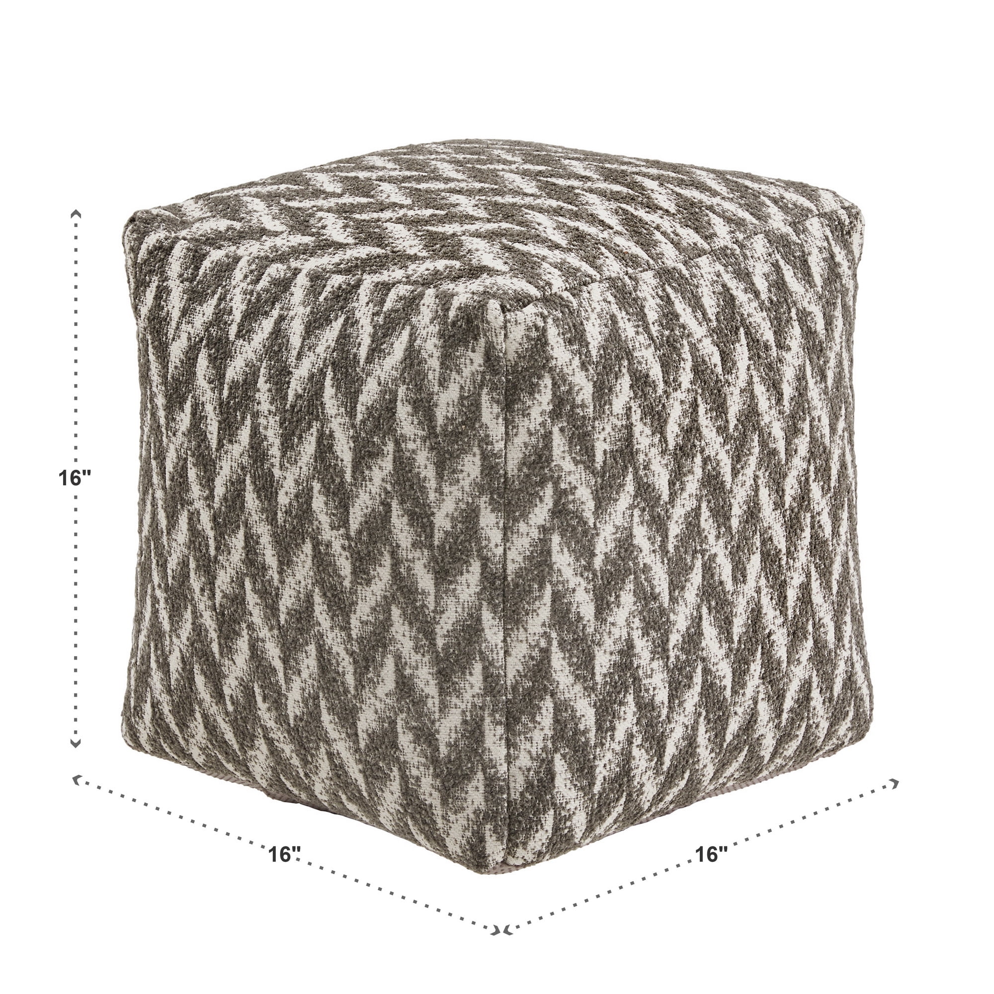 Weston Home Dinant Upholstered Square Pouf Ottoman, Grey & White Herringbone Pattern Fabric