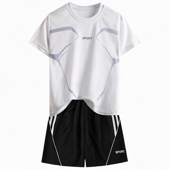 HCNTES 2 Piece Boys Outfits Crew Neck Short Sleeve Shirts Top and Elastic Waist Shorts Kid Boys Summer Clothes Children's Back to School Clothes 5T 6T 7T 8T(H03-White,11-12 Years)