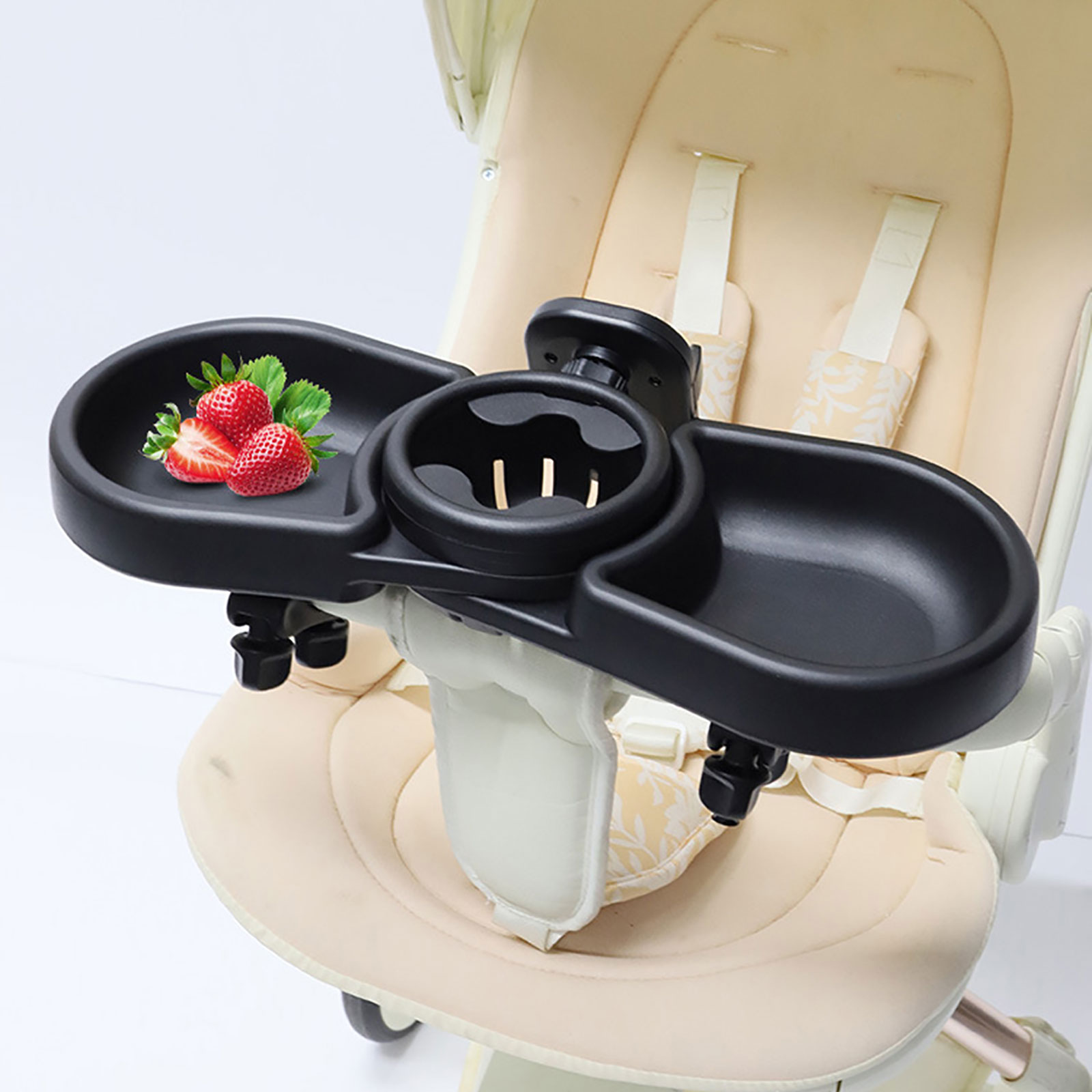 Portable Baby Strollers Eating Tray, 4 in 1 Pram Plate Milk Bottle Cup Holder Phone Bracket Stand