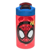 Zak Designs 2pc 16 oz Marvel Spider-Man Kids Water Bottle Plastic with Easy-Open Locking Spout Cover for Travel, Spidey and His Amazing Friends