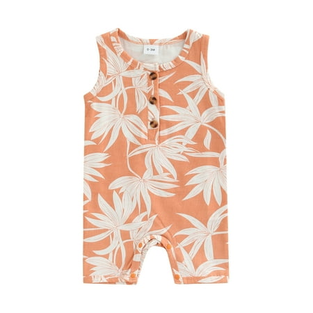 

Baby Girl Short Romper Floral Print Sleeveless Round Neck Jumpsuit Infant Boy Summer Jumpsuit