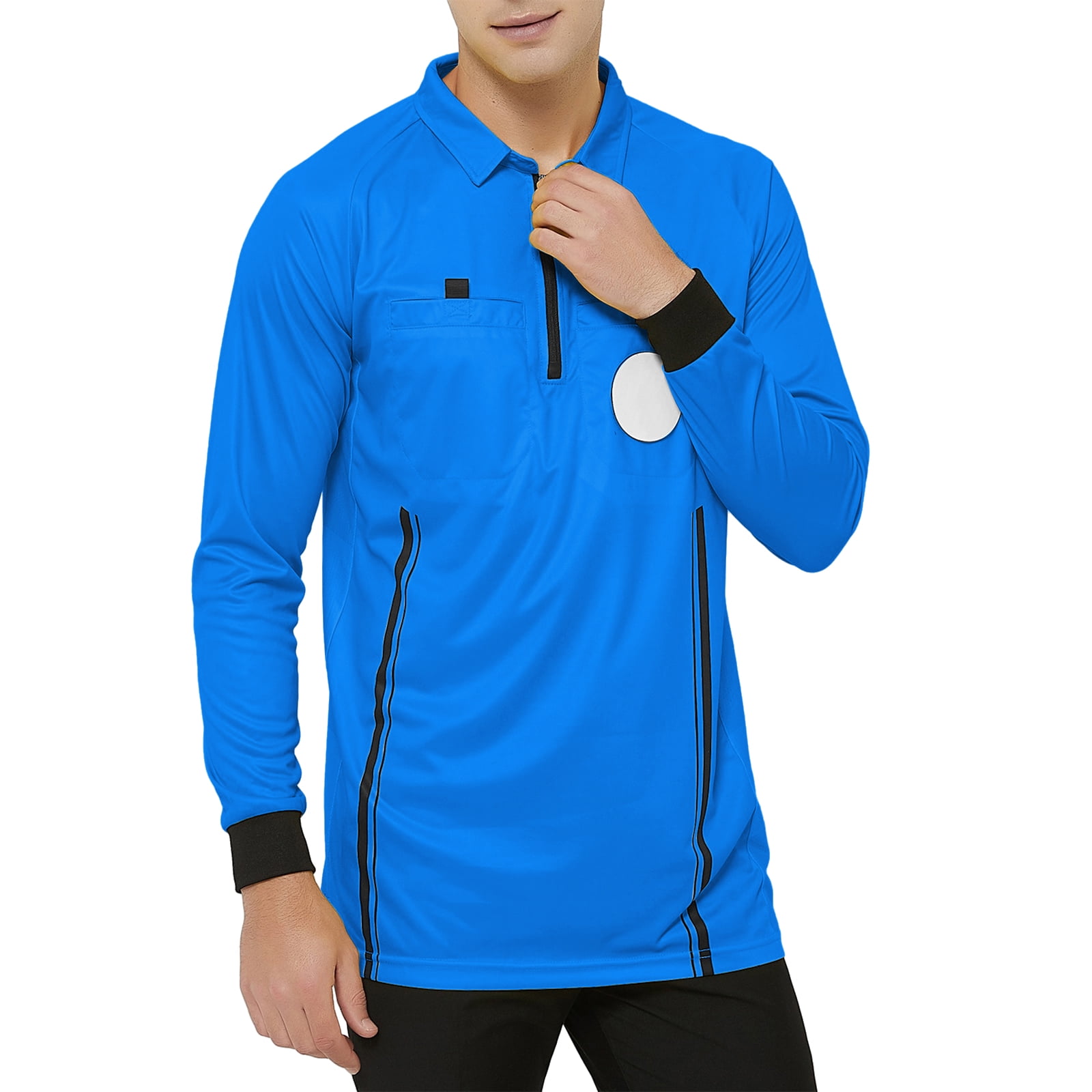 TOPTIE Men's Official Soccer Long Sleeve Referee Jersey USSF Pro Uniform-Blue-L