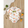 thumbnail image 3 of ZEHJUHAN Infant Baby Boys Easter Set Long Sleeve Carrot Print Romper & Solid Color Suspender Shorts Green，9-12M, 3 of 7