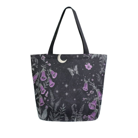 FORMRS Womens Canvas Tote Bag with Zipper Inner Pocket Shoulder Handbag, Gothic Floral Print