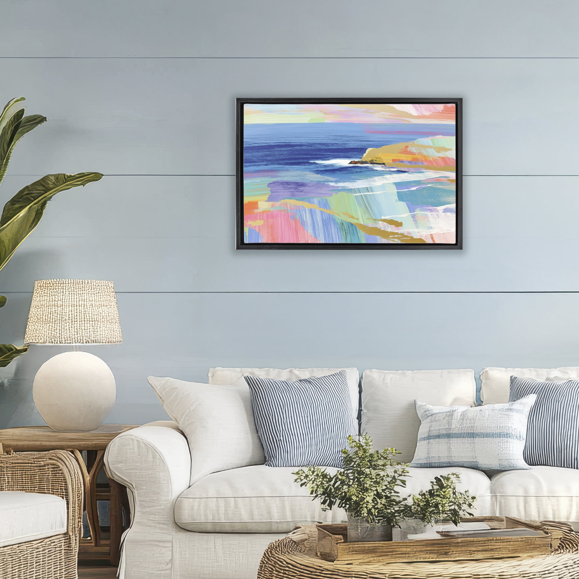 Stupell Industries Hawaii Coastline Abstraction Black Framed Floater Canvas Wall Art, design by Chromatic Storm Studio