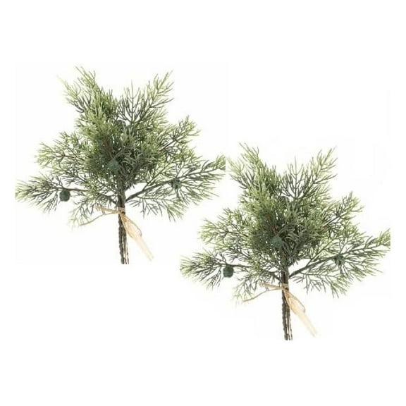 Drevy Pack of 2 Artificial Winter Juniper Pine Bundles for Christmas Holiday Decorations Indoor and Outdoor (Size: 12" L)