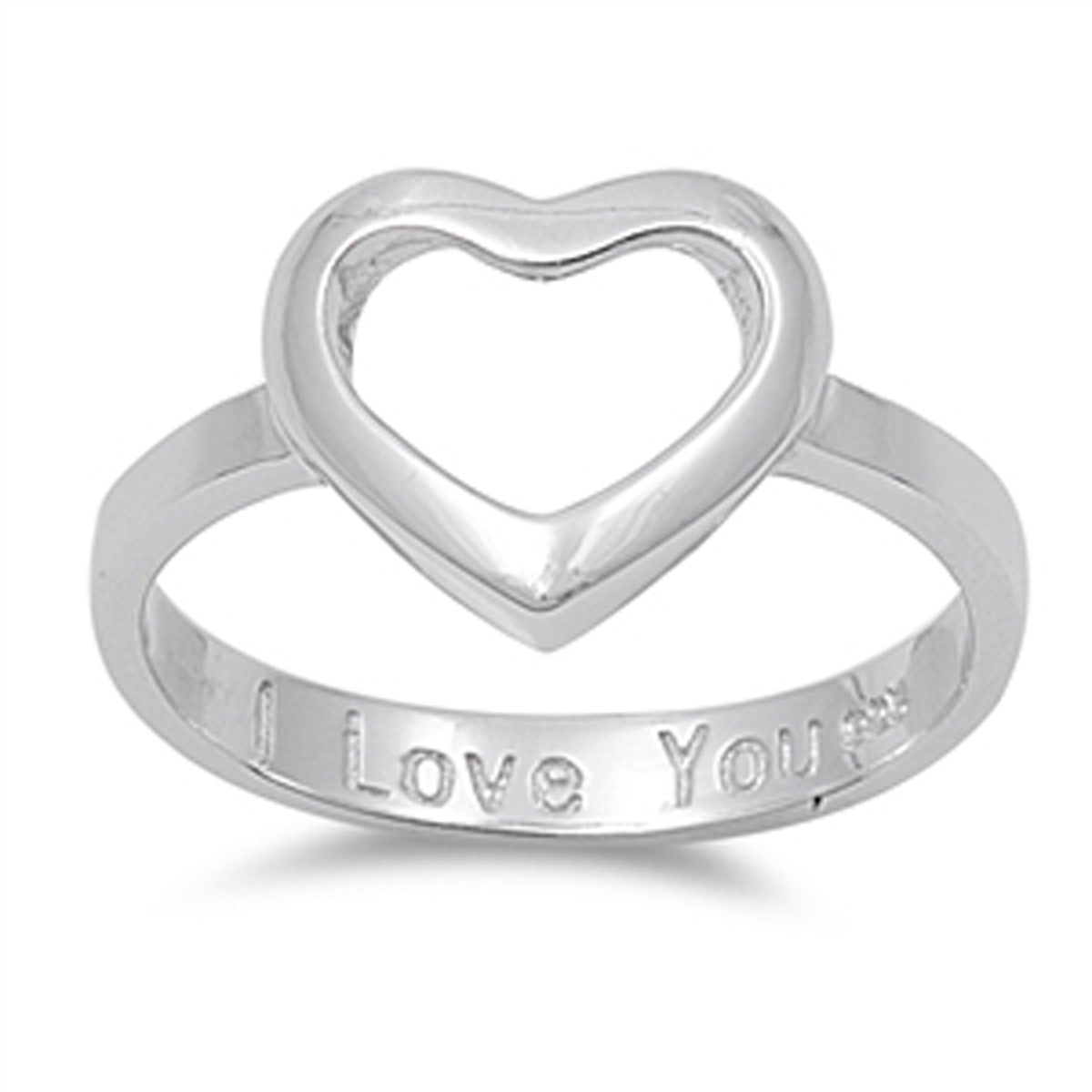 Sterling Silver Women's I Love You Cutout Heart Ring (Sizes 410) (Ring