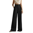 thumbnail image 2 of Ovbmpzd Dressy Pants Women Twill Black Wide Leg Slacks Pleated Flat Front Business Casual High Waisted Trousers for Women L, 2 of 9