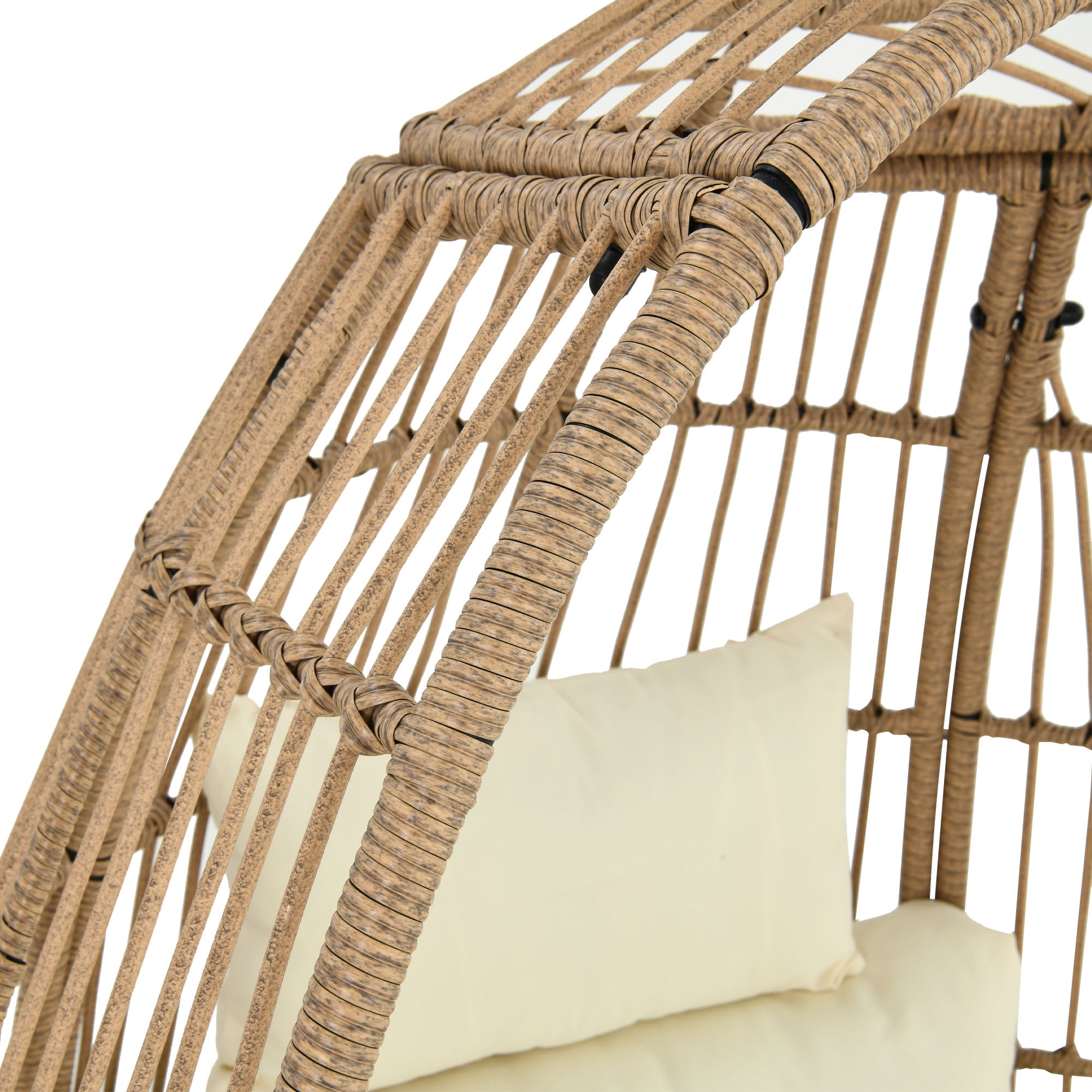 Uforic Outdoor Wicker Egg Chair with Cushion,Patio Wicker Basket Chair with Stand,Cocoon Chair - Beige