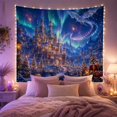 thumbnail image 2 of Snowy Fantasy Castle With Blue Flying Dragon, Whimsical Fantasy Style for Dragon Lovers, Castle Wall Art, Christmas Gift Tapestry Wall Hanging for Bedroom and Dorm, 2 of 7
