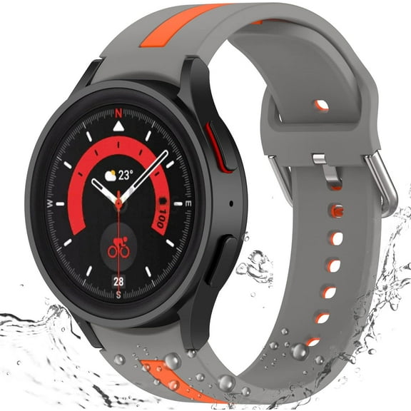 KOMI Compatible Samsung Galaxy Watch 7/6/5/4 40mm 44mm Bands, No Gap Silicone Double-Color Stripe Wristband Strap Band for Galaxy Watch FE 40mm, Waterproof Samsung Watch 6/4 Classic Strap Grey Orange