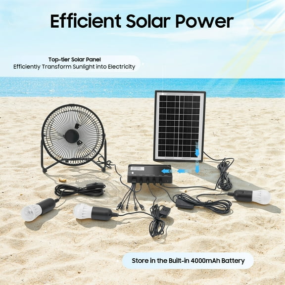 Portable Solar Power Panel Generator Kit Camping Battery Pack Power Station for Home Lighting, Camping
