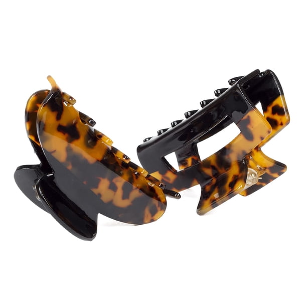 2 pinzas para el pelo de 2,75 pulgadas, pinzas de plátano, pasadores de tortuga, pasadores de celuloide de diseño francés, estampado de leopardo, pequeños accesorios de moda para mujeres y niñas SET4