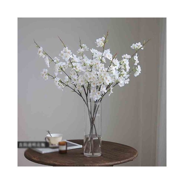 Jarrón transparente con flores de cerezo artificiales for sala de estar, arreglo decorativo for interiores