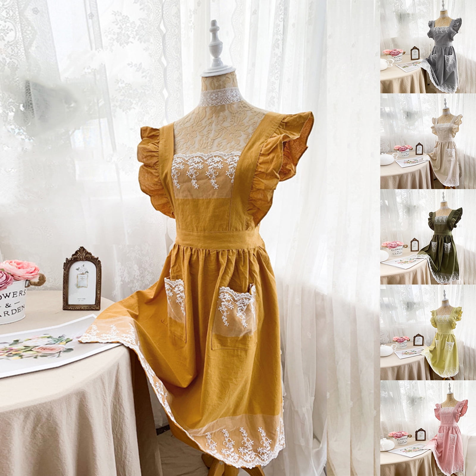 Adjustable Strap Sleeveless Kitchen Apron - Double Pockets - Waist Tie ...
