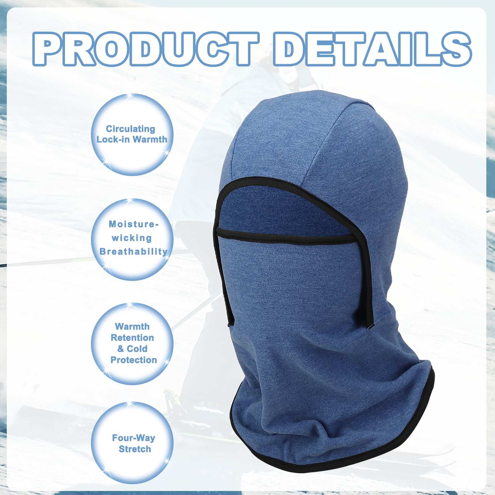 Uxcell Warm Balaclava Ski Mask, Ski Balaclava Winter Mask Full Face Windproof Cold Weather Gear, Polyester& Spandex& 2Pcs& Denim Blue -Fitting for (Men/Women/Outdoor/Skiing/Cycling)