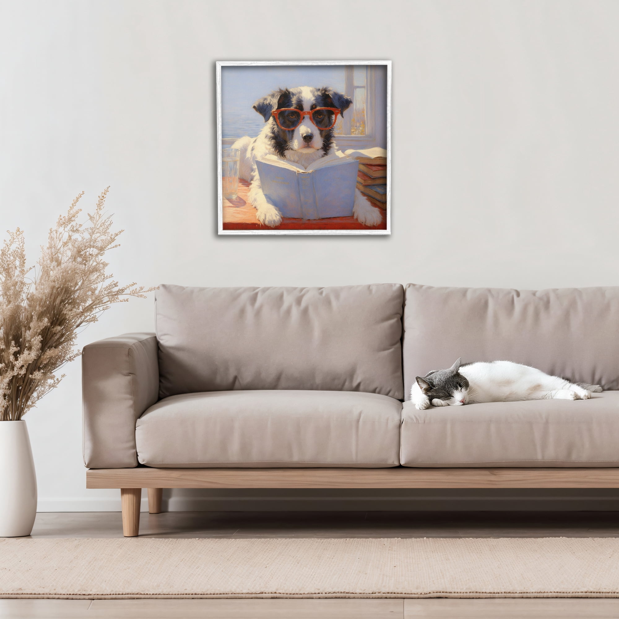 Stupell Industries Sunlit Dog Reading By Window White Framed Giclee Art, design by Angie Hawke