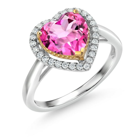 Gem Stone King 2.60 Ct Pink Mystic Topaz G/H Lab Grown Diamond 925 Silver and 10K Yellow Gold Ring (Size 6)