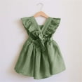 thumbnail image 4 of XQYLOS Girls Backless Princess Dress Summer Linen Cotton Fly Sleeve Ruffle Dress Beach Vacation Cute Toddler Outfit 3-6Y, 4 of 5