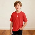 thumbnail image 5 of ITSAME Boys Henley T-Shirts, Comfort Breathable Short Sleeve Loose Fit Summer Casual Fashion Tops Red Size 11, 5 of 7