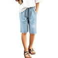 thumbnail image 4 of Boys Shorts Size 14-16 Summer Letter Print New York Drawstring Elastic Waist Hiking Shorts Lightweight Kids Summer Shorts with Pockets Kids Clothes,Light Blue,140(9-10 Years), 4 of 4