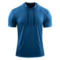 thumbnail image 5 of LADIGASU Man Solid-Color Casual Sports Pocket Drawstring Short Sleeve Hooded Blouse, 5 of 6