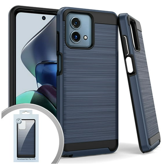 For Motorola Moto G STYLUS 5G 2023 Metallic Brushed Phone Cover Case   Tempered Glass - Blue