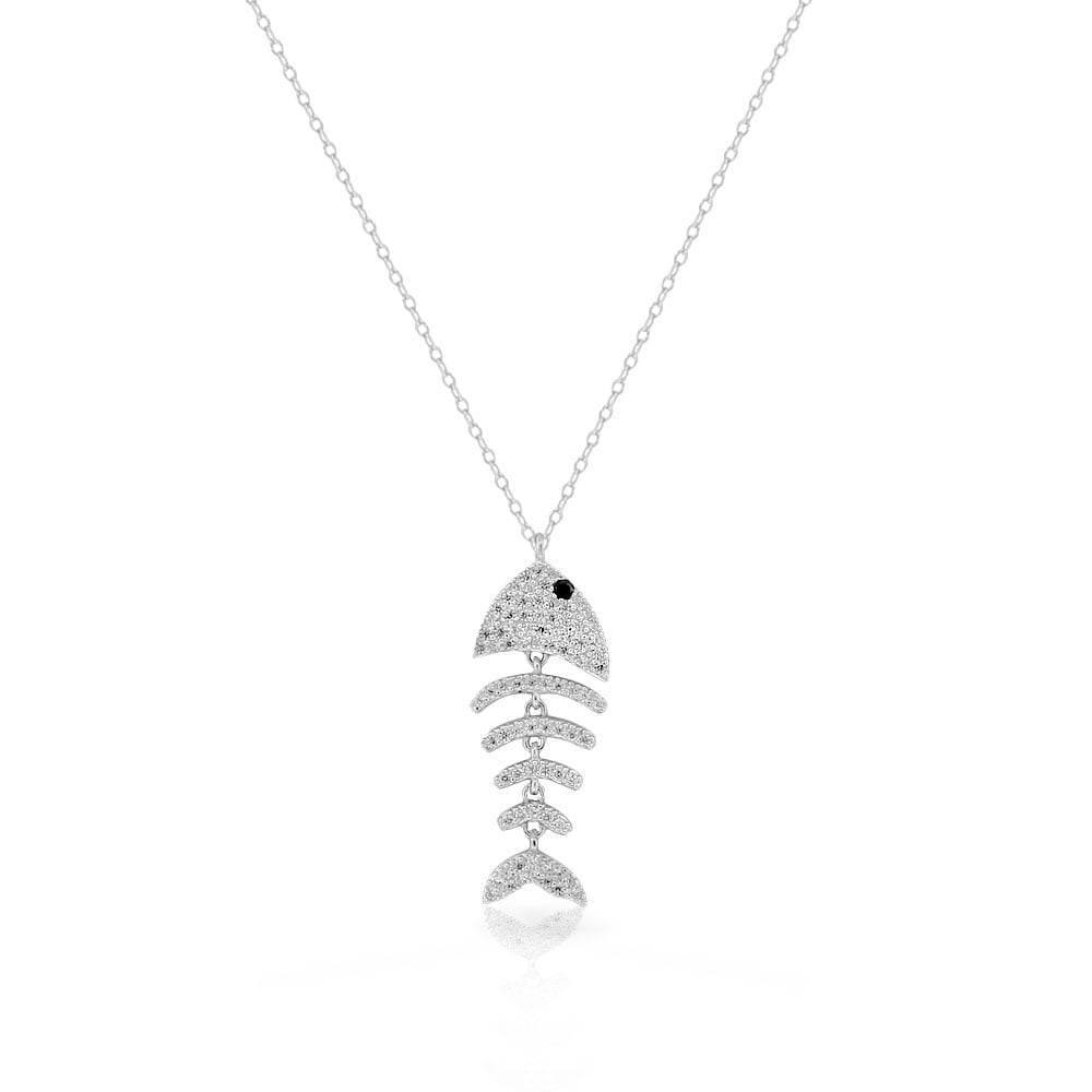 Fish and Fish Bone Skeleton Charm Pendant STERLING SILVER