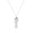 thumbnail image 1 of 925 Sterling Silver Clear White CZ Fishbone Fish Bones Skeleton Pendant Necklace, 1 of 4