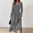 thumbnail image 2 of Vestido largo de manga larga con estampado floral SCZ casual de otoño e invierno gris Talla M, 2 of 5