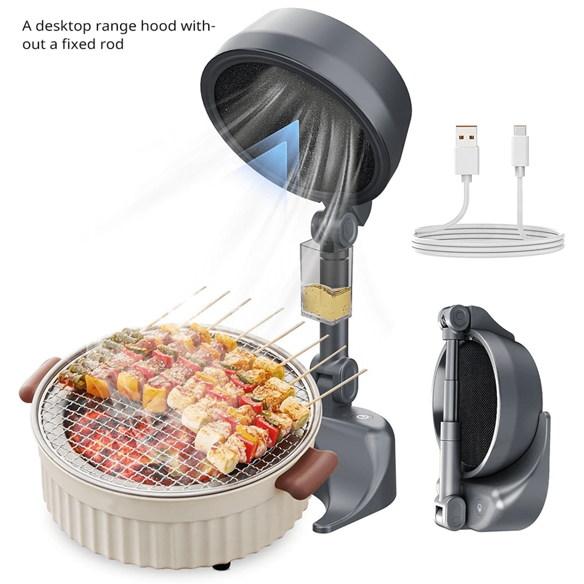 Portable Desktop Range Hood,Portable Range Hood Exhaust Fan,Portable Exhaust Fan Filtering Fumes with Low Noise,1 * desktop range hood 1 * charging cable,Dark Gray