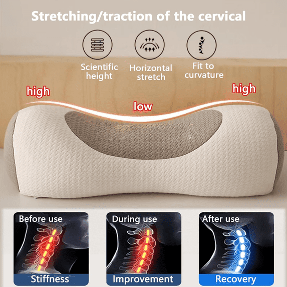 Organic Buckwheat Cervical Neck support Pillow for sleeping, Ergonomic Neck Support Bolster for Side & Back Sleepers, Firm Support Pillow for Neck Pain Relief & Spine Alignment (Beige)