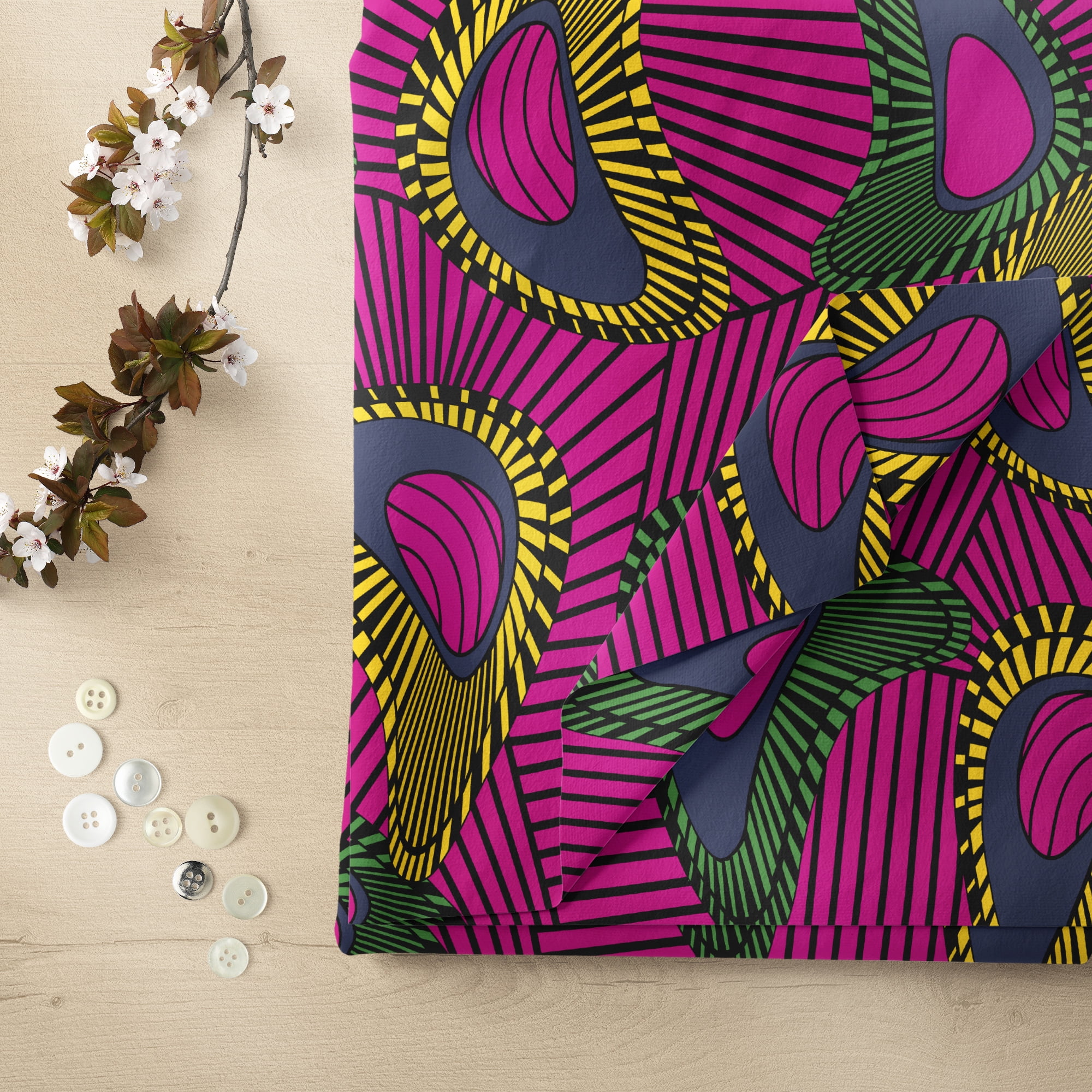 1 Yard 100% Cotton African Wax 2, Fuschia, 44" Wide for Quilting & Sewing by David Textiles