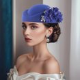 thumbnail image 5 of RUINIXCW Pillbox Church Hats for Women Pillbox Hat with Flowers British Hats Vintage Felt Berets Fascinator Tea Party Hat Cap, 5 of 9