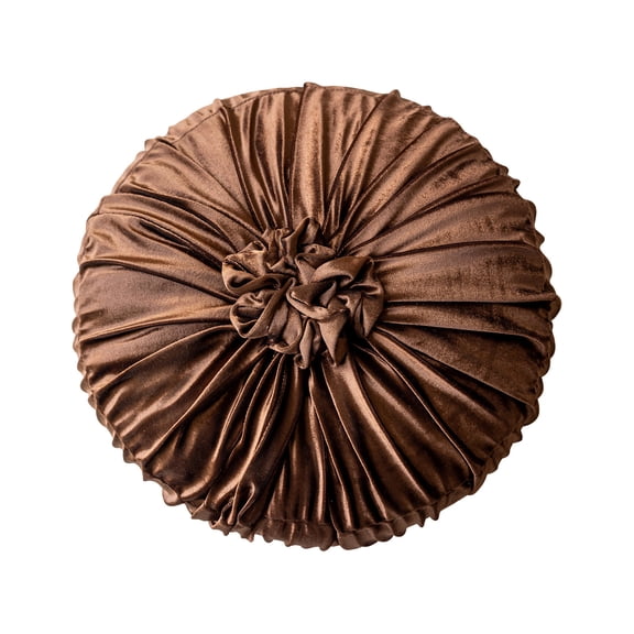 Round Velvet Throw Pillow, Ruched Decorative Cushion, Pleated Rosette Accent Pillow With Soft Filled Center, Sofa Bed Chair Window Seat Home Decoration Cushion