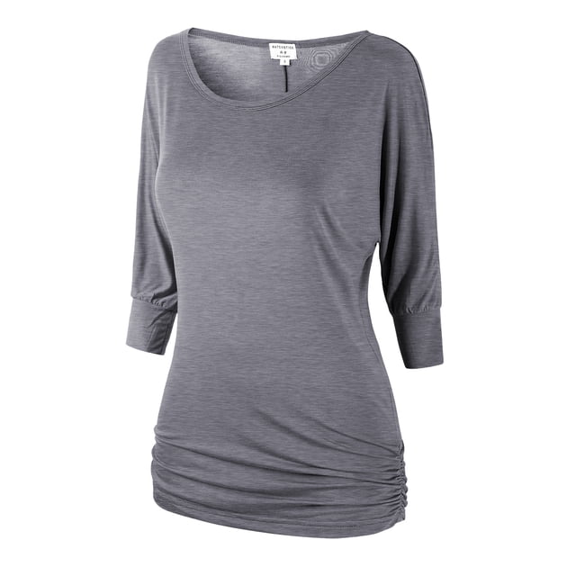 Matchstick Women's 3/4 Sleeve Basic Drape Top with Side Shirring