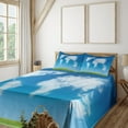 thumbnail image 2 of Ambesonne World Map Fitted & Top Sheet Set with Shams, Colored Clouds in Sky, Blue Green White, 2 of 5