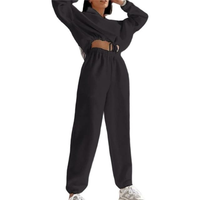 Conjunto Deportivo de Dos Piezas para Mujer: Sudadera con Media Cremallera y Pantalón Deportivo Holgado con Bolsillos Gris Oscuro L
