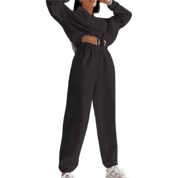 Conjunto Deportivo de Dos Piezas para Mujer: Sudadera con Media Cremallera y Pantalón Deportivo Holgado con Bolsillos Gris Oscuro M