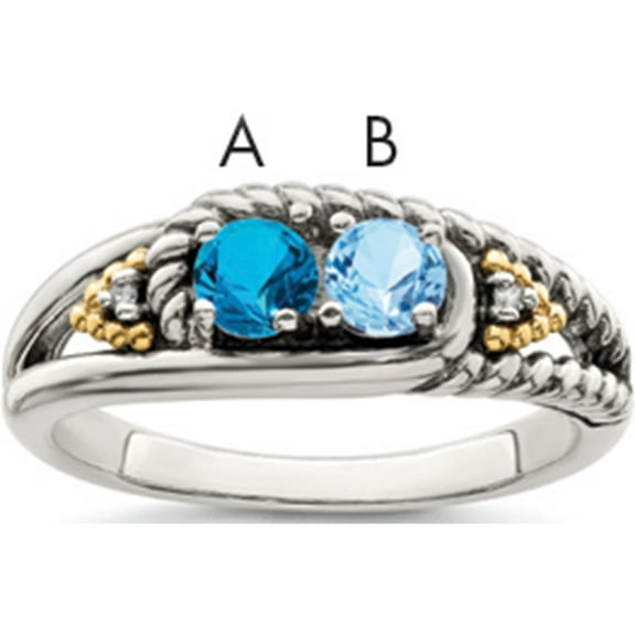 14K/Silver Two-Tone Sterling Silver & 14K Two-Stone And Diamond Mother's Ring Semi-Mount (Size 7) Made In Thailand qmr25/2-7