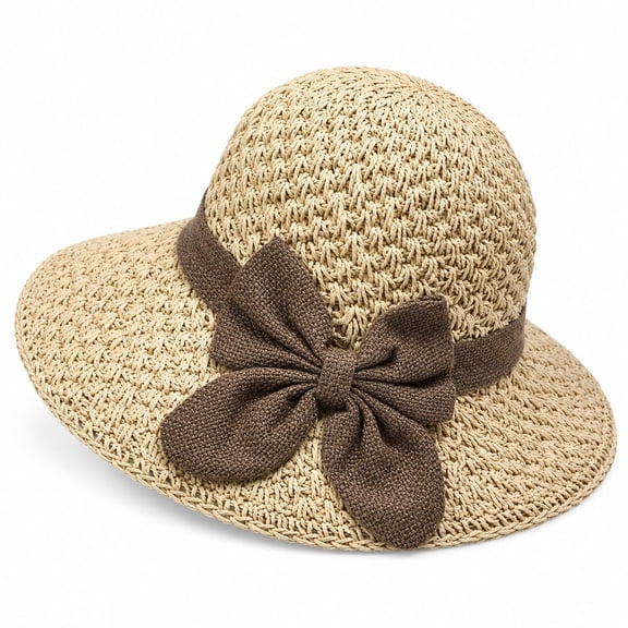 Omlopp Straw Sun Hat for Women, Foldable Wide Brim Beach Hat with Bow, Lightweight Summer Vacation Hat