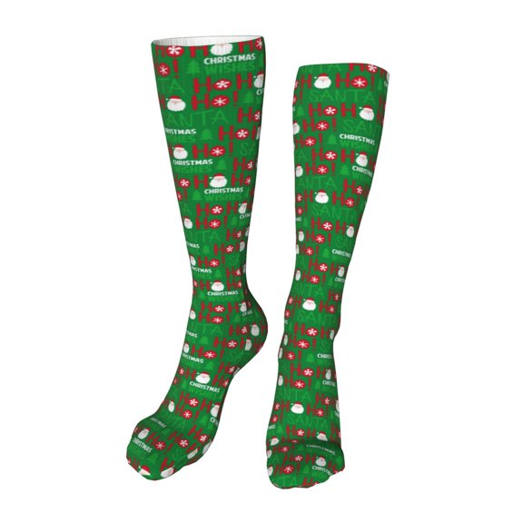 Rateoe Cute Santa And Ho Ho Ho print Women's Men's Novelty 20in Crew Socks Cotton Socks Knee High Socks for Walking,Running,Nurses,Pregnancy-One Size
