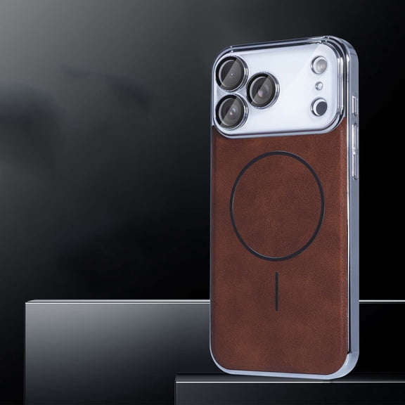 Magnetic Phone Case For iPhone 17,PU Leather Back PC TPU Hybrid Proction,Compatible with Mag-safe,Shockproof Anti-Scratch Anti-fall Rugged Ultra Slim Durable Phone Case,Brown